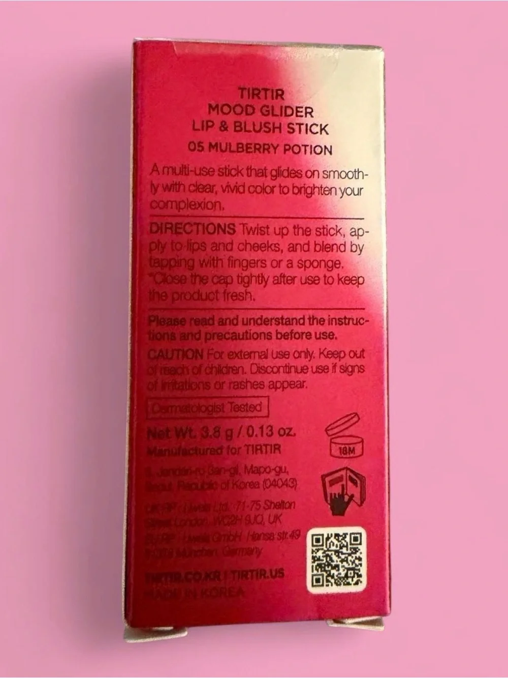 TIRTIR Mood Glider Lip & Blush Stick — Mulberry Pink